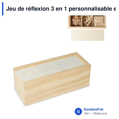 Jeu de réflexion 3 en 1 personnalisable en bois de pin avec logo - Bois clair