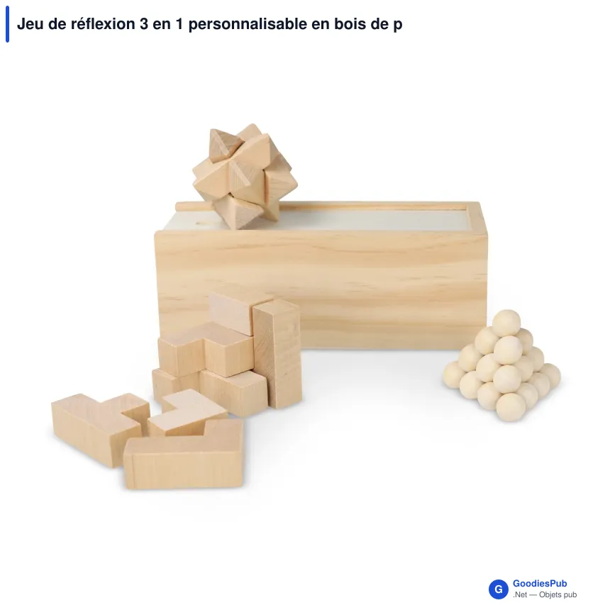 Jeu de réflexion 3 en 1 personnalisable en bois de pin avec logo - Bois clair - Image 2
