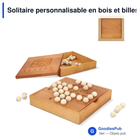 Solitaire personnalisable en bois et billes avec logo - Jeu de patience