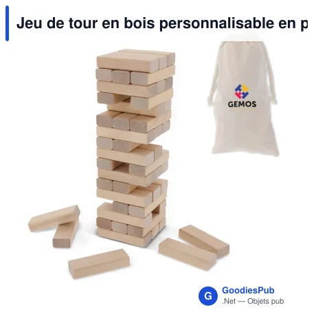 Jeu de tour en bois personnalisable en pochette avec logo - Jeu d'adresse
