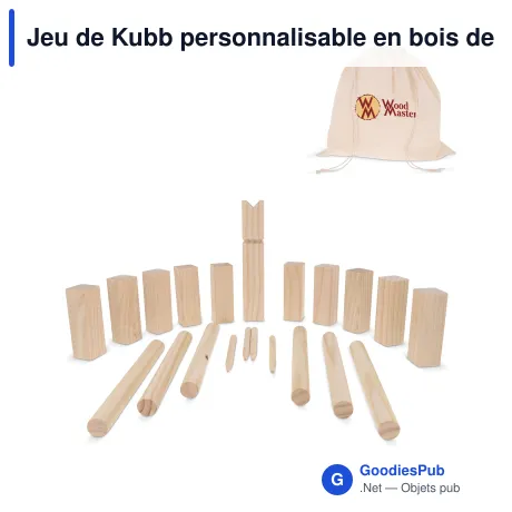 Jeu de Kubb personnalisable en bois de pin avec logo - Livré en pochette