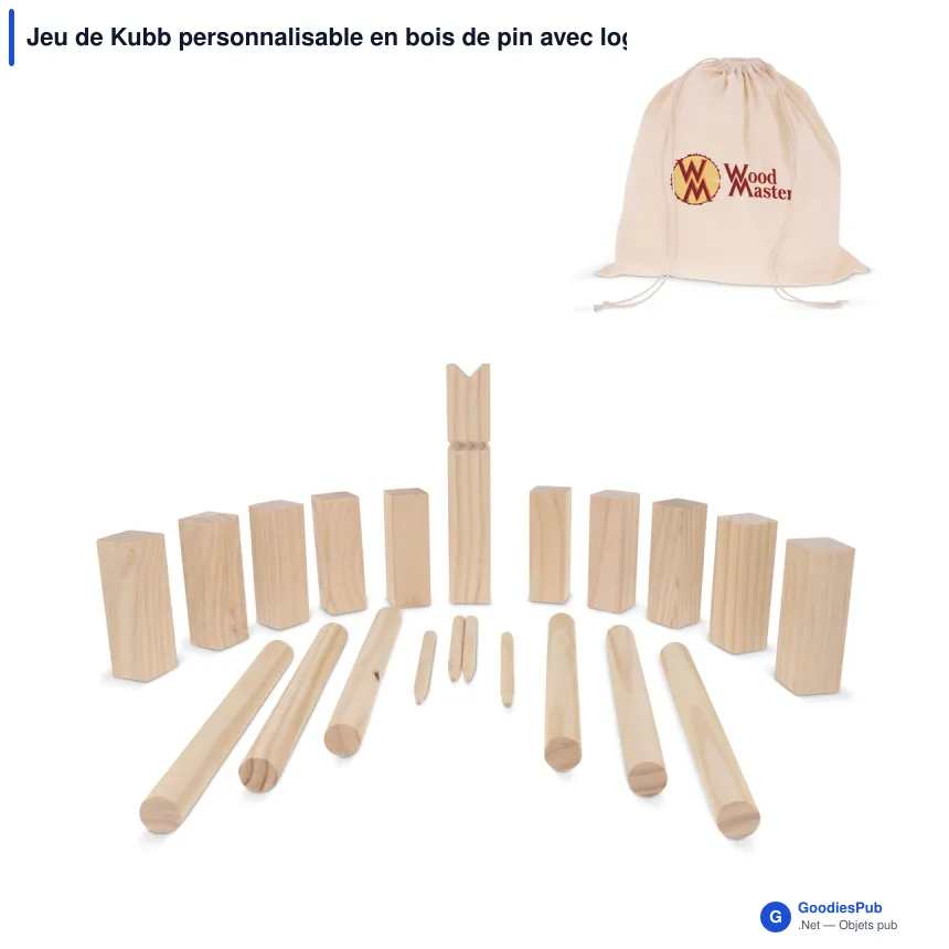 Jeu de Kubb personnalisable en bois de pin avec logo - Livré en pochette - Image 1