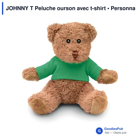 Peluche ourson personnalisable avec t-shirt - JOHNNY Tavec logo - Image 1