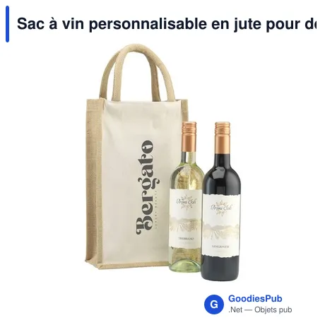 Sac à vin personnalisable en jute pour deux bouteilles - Jute Canvas Doubleavec logo