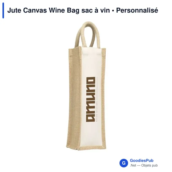 Sac à vin personnalisable en jute avec logo - Jute Canvas Wine Bag - Image 2