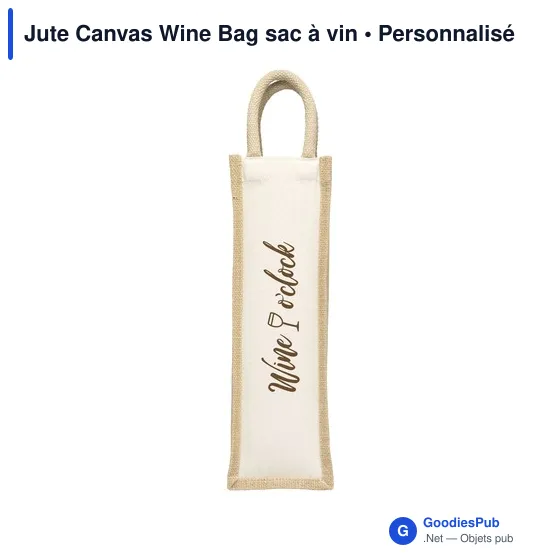 Sac à vin personnalisable en jute avec logo - Jute Canvas Wine Bag - Image 3