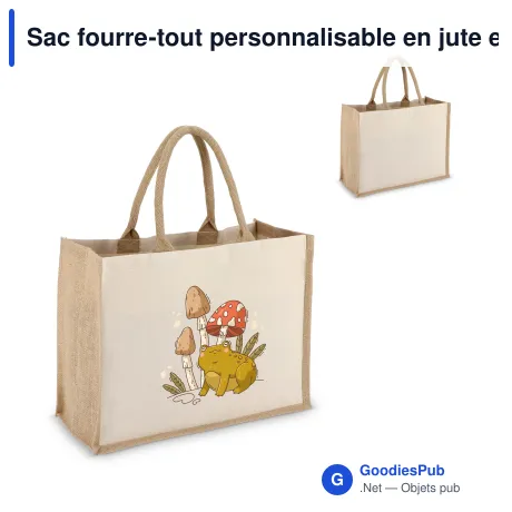 Sac fourre-tout personnalisable en jute et coton beige avec logo - 42 x 32 cm