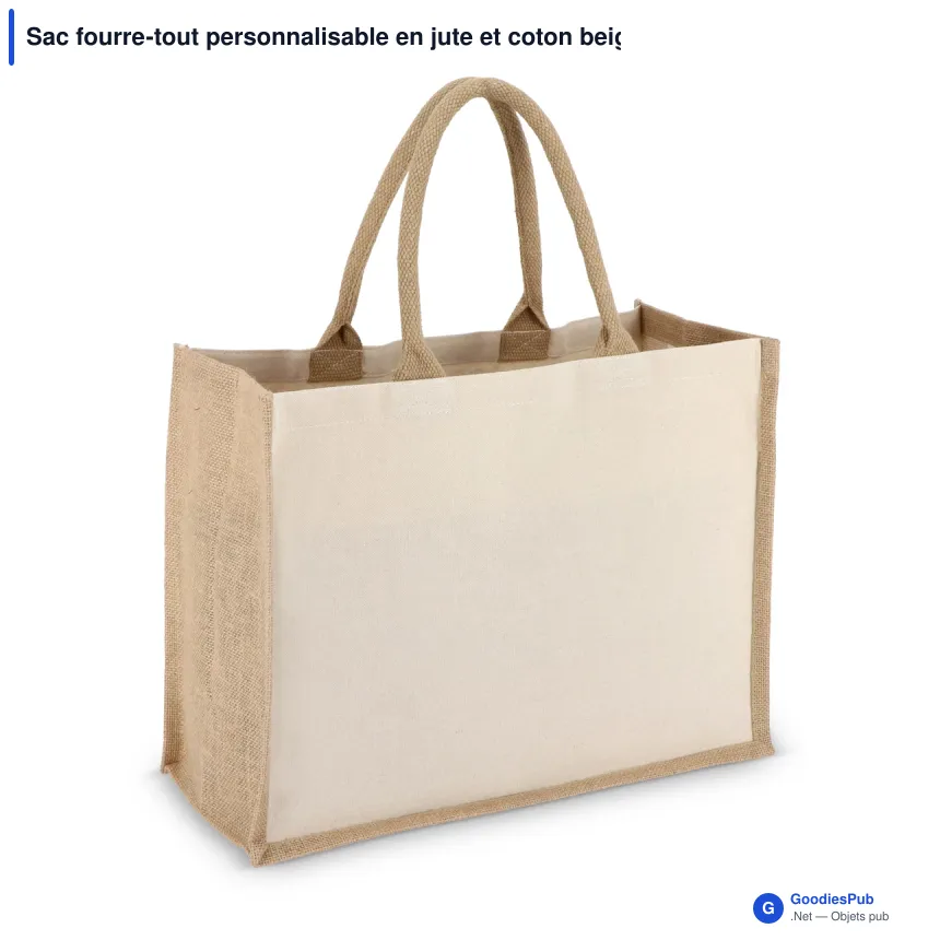 Sac fourre-tout personnalisable en jute et coton beige avec logo - 42 x 32 cm - Image 2