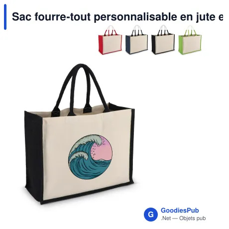 Sac fourre-tout personnalisable en jute et coton coloré avec logo - 42 x 32 cm