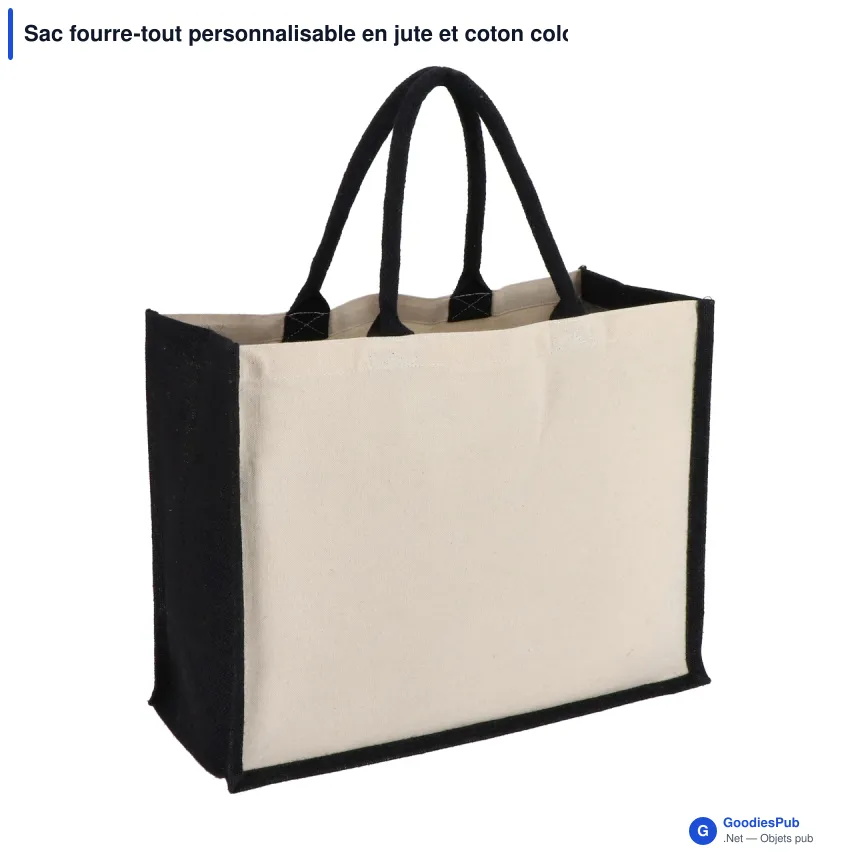 Sac fourre-tout personnalisable en jute et coton coloré avec logo - 42 x 32 cm - Image 2