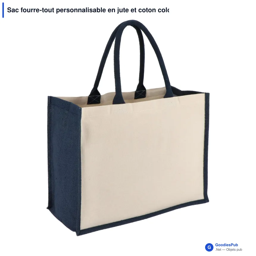 Sac fourre-tout personnalisable en jute et coton coloré avec logo - 42 x 32 cm - Image 3