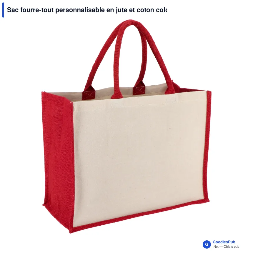 Sac fourre-tout personnalisable en jute et coton coloré avec logo - 42 x 32 cm - Image 4