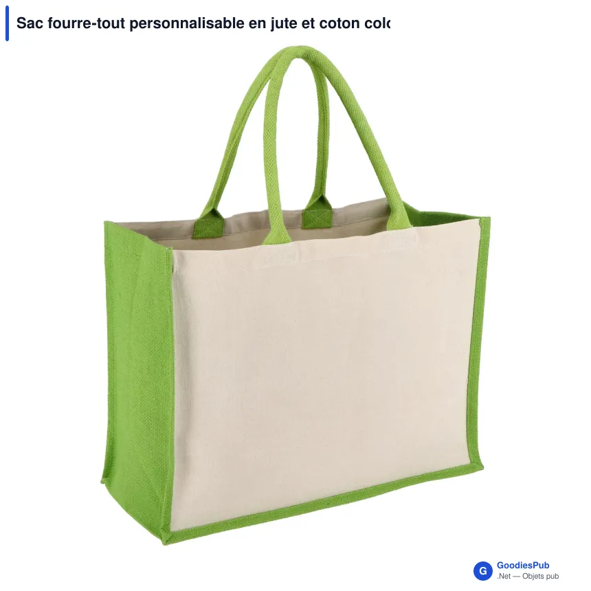 Sac fourre-tout personnalisable en jute et coton coloré avec logo - 42 x 32 cm - Image 5