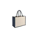 Variante Bleu foncé - Sac fourre-tout personnalisable en jute et coton coloré avec logo - 42 x 32 cm
