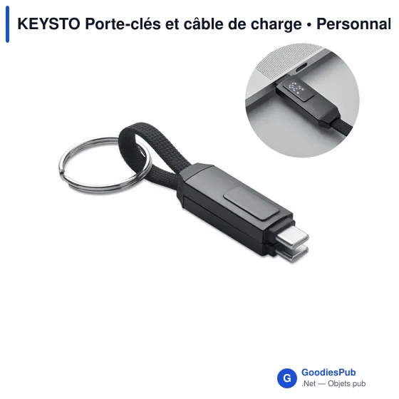 Porte-clés personnalisable avec câble de charge KEYSTO pour logo - Image 1