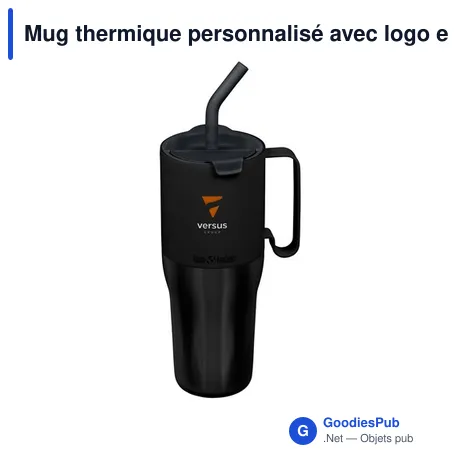 Mug thermique personnalisé avec logo entreprise acier inoxydable recyclé noir