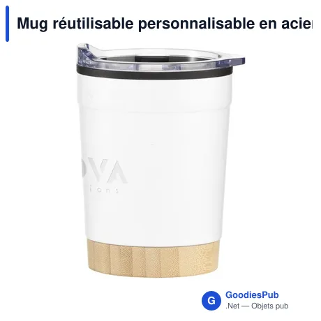 Mug réutilisable personnalisable en acier inoxydable recyclé - Kobe Bambooavec logo