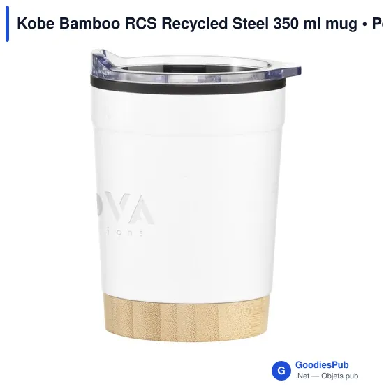 Mug réutilisable personnalisable en acier inoxydable recyclé - Kobe Bambooavec logo - Image 1