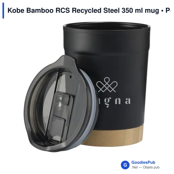 Mug réutilisable personnalisable en acier inoxydable recyclé - Kobe Bambooavec logo - Image 10