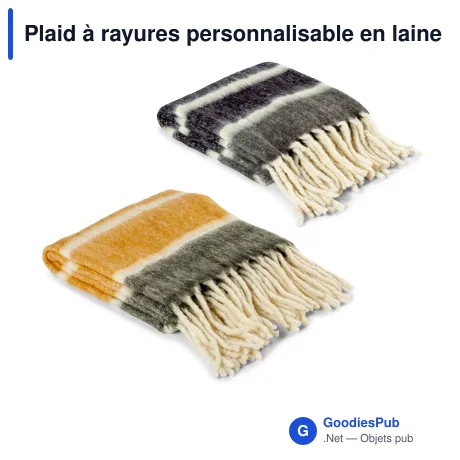 Plaid à rayures personnalisable en laine 130 x 170 cm avec logo - Kosta Linnewäfveri