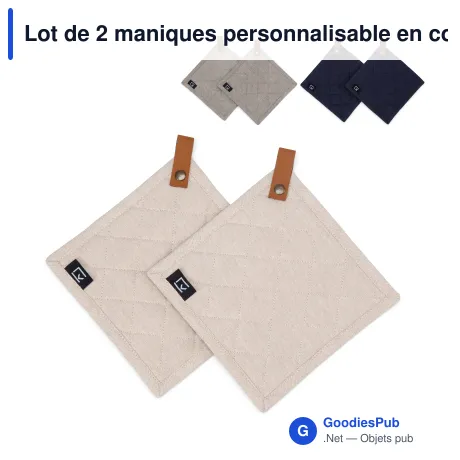 Lot de 2 maniques personnalisable en coton et cuir PU avec logo - Kosta Linnewäfveri