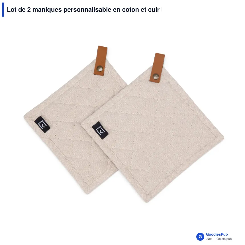 Lot de 2 maniques personnalisable en coton et cuir PU avec logo - Kosta Linnewäfveri - Image 2