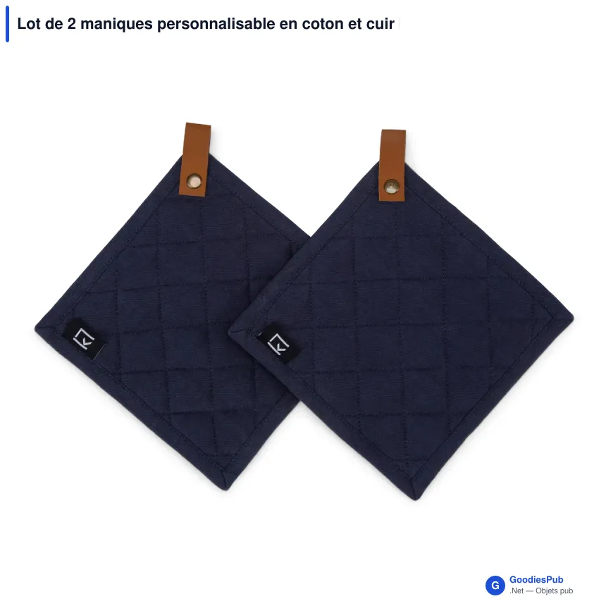 Lot de 2 maniques personnalisable en coton et cuir PU avec logo - Kosta Linnewäfveri - Image 3