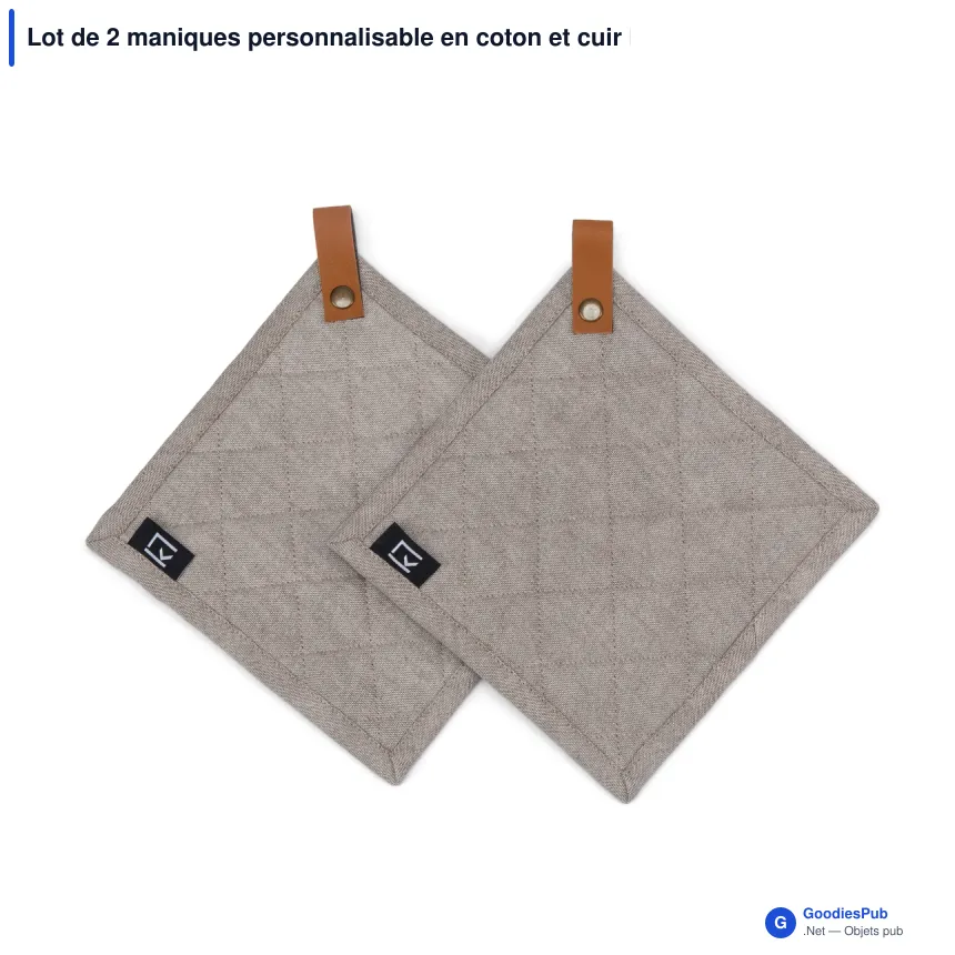 Lot de 2 maniques personnalisable en coton et cuir PU avec logo - Kosta Linnewäfveri - Image 4