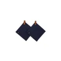 Variante Bleu foncé - Lot de 2 maniques personnalisable en coton et cuir PU avec logo - Kosta Linnewäfveri