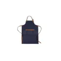 Variante Bleu foncé - Tablier de cuisine personnalisable en coton et cuir PU avec logo - Kosta Linnewäfveri