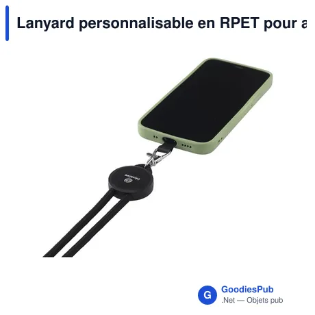 Lanyard personnalisable en RPET pour attache téléphone - Lace Lanyard GRSavec logo