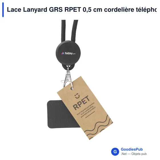 Lanyard personnalisable en RPET pour attache téléphone - Lace Lanyard GRSavec logo - Image 2