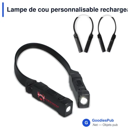 Lampe de cou personnalisable rechargeable mains libres avec logo - Noir