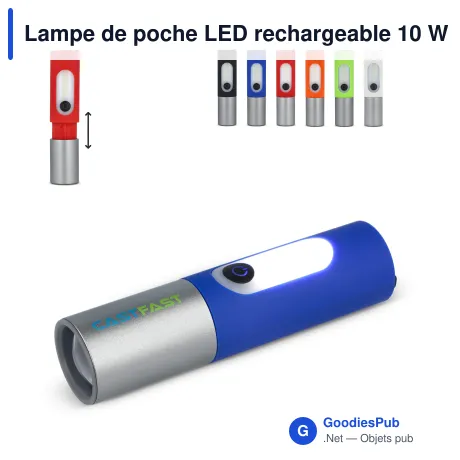 Lampe de poche LED rechargeable 10 W personnalisable avec logo - Zoom 300 lm