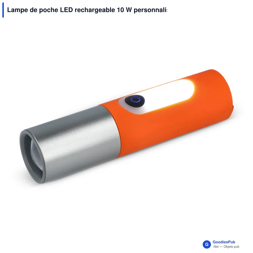Lampe de poche LED rechargeable 10 W personnalisable avec logo - Zoom 300 lm - Image 7