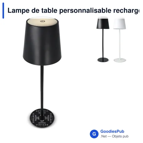 Lampe de table personnalisable rechargeable en aluminium avec logo - 36 cm