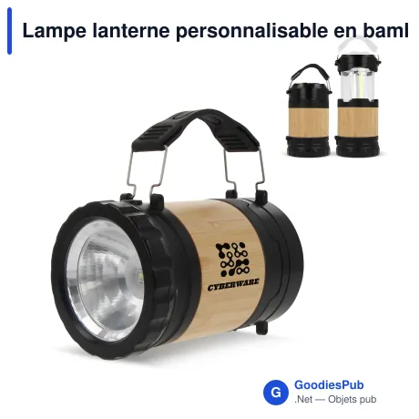 Lampe lanterne personnalisable en bambou et ABS avec logo - Noir