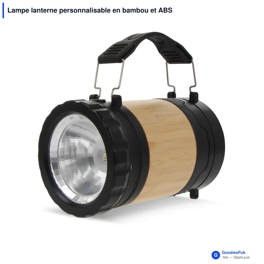 Lampe lanterne personnalisable en bambou et ABS avec logo - Noir - Image 2