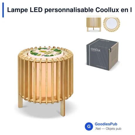 Lampe LED personnalisable Coollux en bois naturel avec logo - Lamella Luna