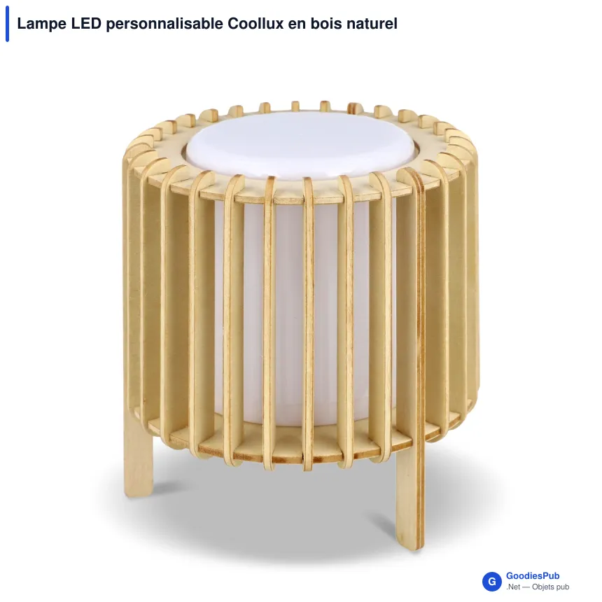 Lampe LED personnalisable Coollux en bois naturel avec logo - Lamella Luna - Image 2