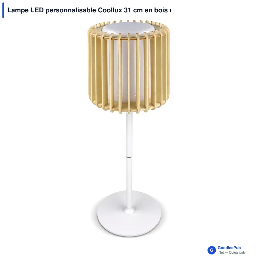 Lampe LED personnalisable Coollux 31 cm en bois naturel avec logo - Lamella Luna Tall - Image 2