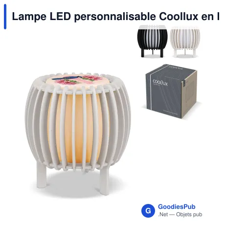 Lampe LED personnalisable Coollux en bois blanc ou noir avec logo - Lamella Sol