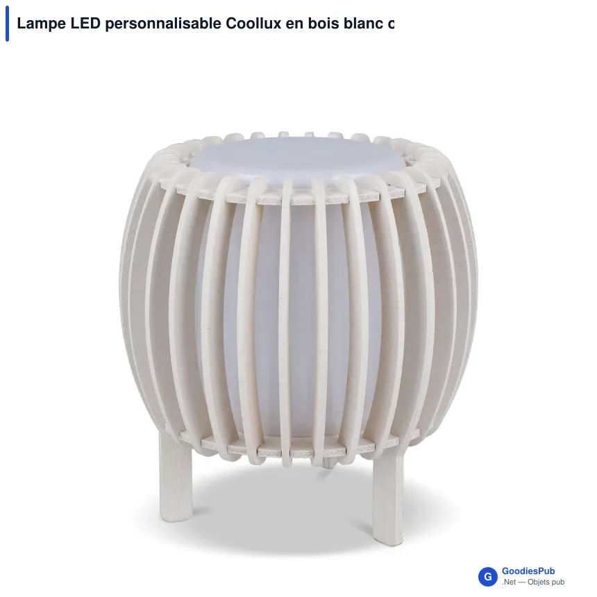 Lampe LED personnalisable Coollux en bois blanc ou noir avec logo - Lamella Sol - Image 2