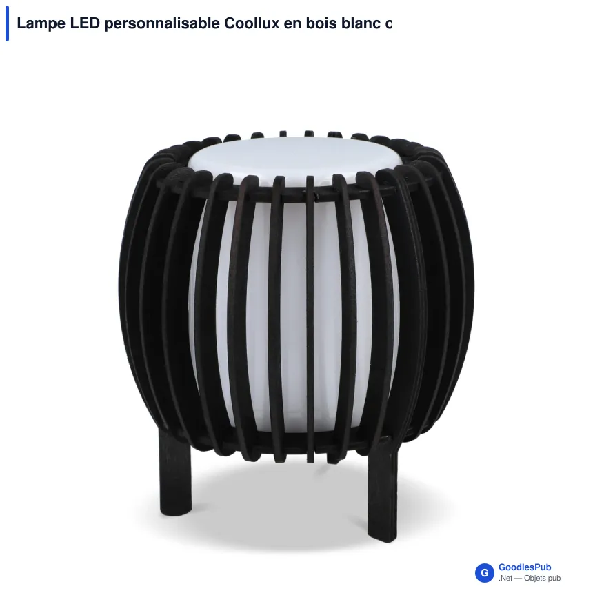 Lampe LED personnalisable Coollux en bois blanc ou noir avec logo - Lamella Sol - Image 3