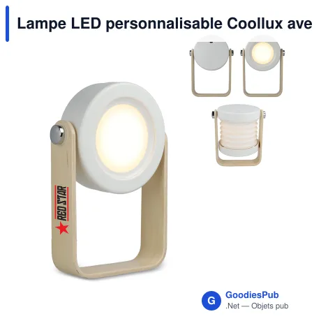 Lampe LED personnalisable Coollux avec poignée en bambou et logo