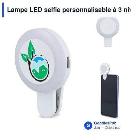 Lampe LED selfie personnalisable à 3 niveaux de luminosité avec logo - Universelle