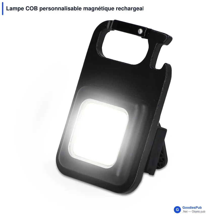 Lampe COB personnalisable magnétique rechargeable avec logo - Aluminium recyclé - Image 2