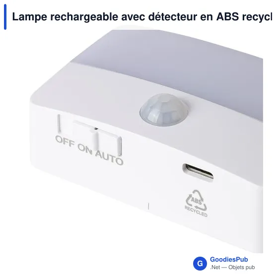 Lampe rechargeable avec détecteur en ABS recyclé Ari - Image 4