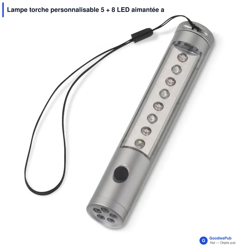 Lampe torche personnalisable 5 + 8 LED aimantée avec logo - Aluminium - Image 2