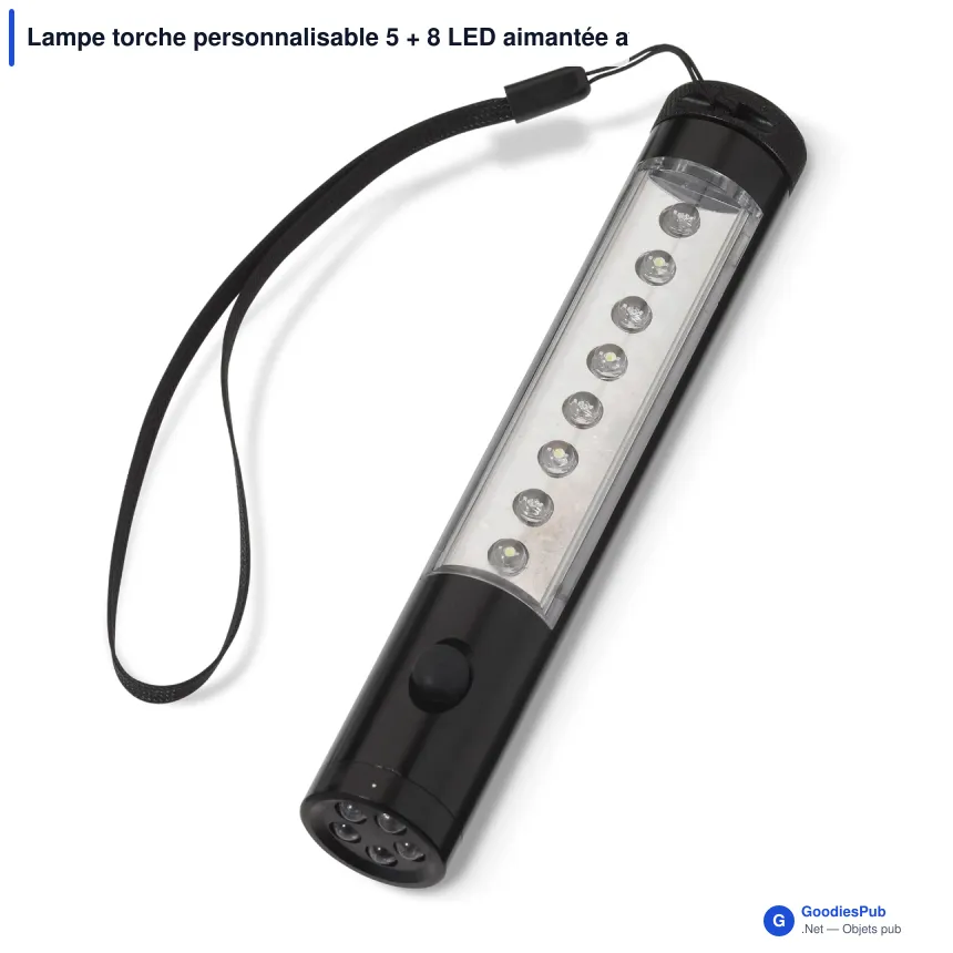 Lampe torche personnalisable 5 + 8 LED aimantée avec logo - Aluminium - Image 3